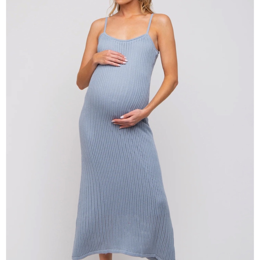 Open Knit Crochet Maternity Midi Dress